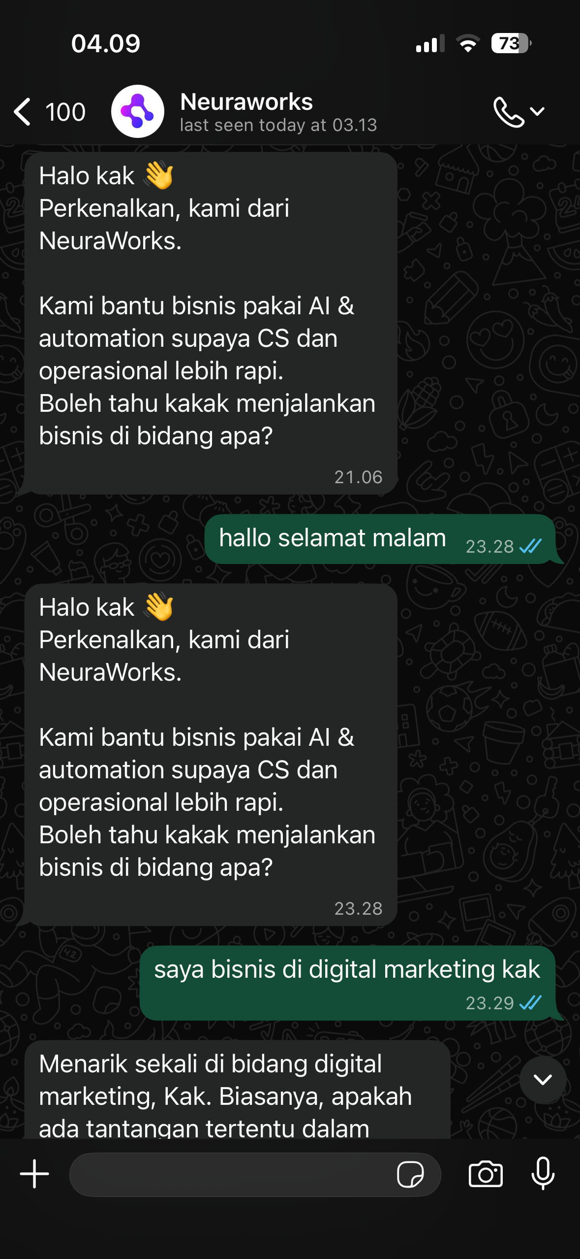 Tampilan Chatbot